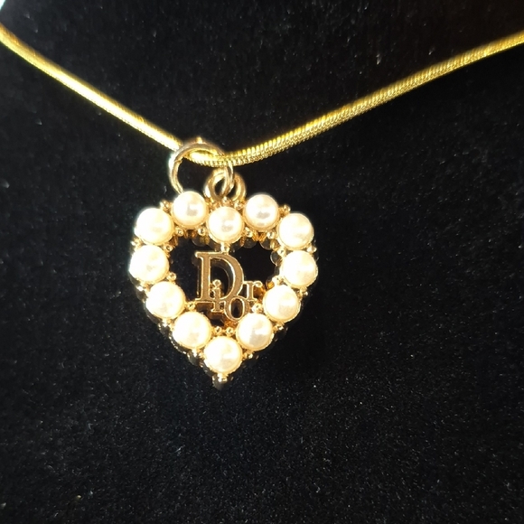 Upcycled Jewelry - Elegant Upcycled Heart Pendant With Pearls Necklace #46